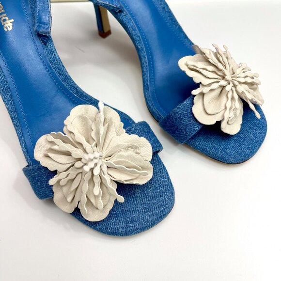 Larroude Hibiscus Slingback Flower Sandal in Denim Size 6 - Picture 7 of 12